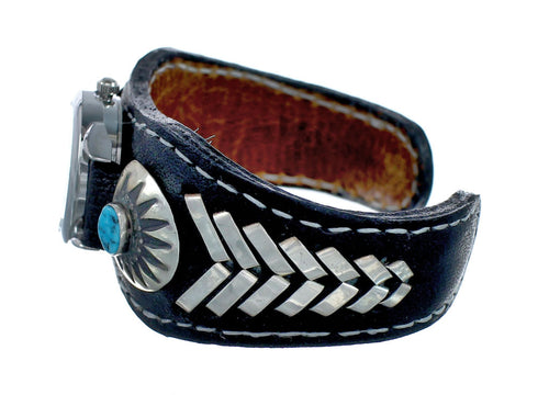 Navajo Turquoise Authentic Sterling Silver Leather Cuff Watch NN20303